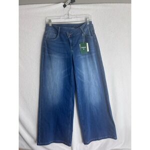 Halara Flex Denim Wide Leg Crossover Waist Jeans Blue Medium Wash Small Petite